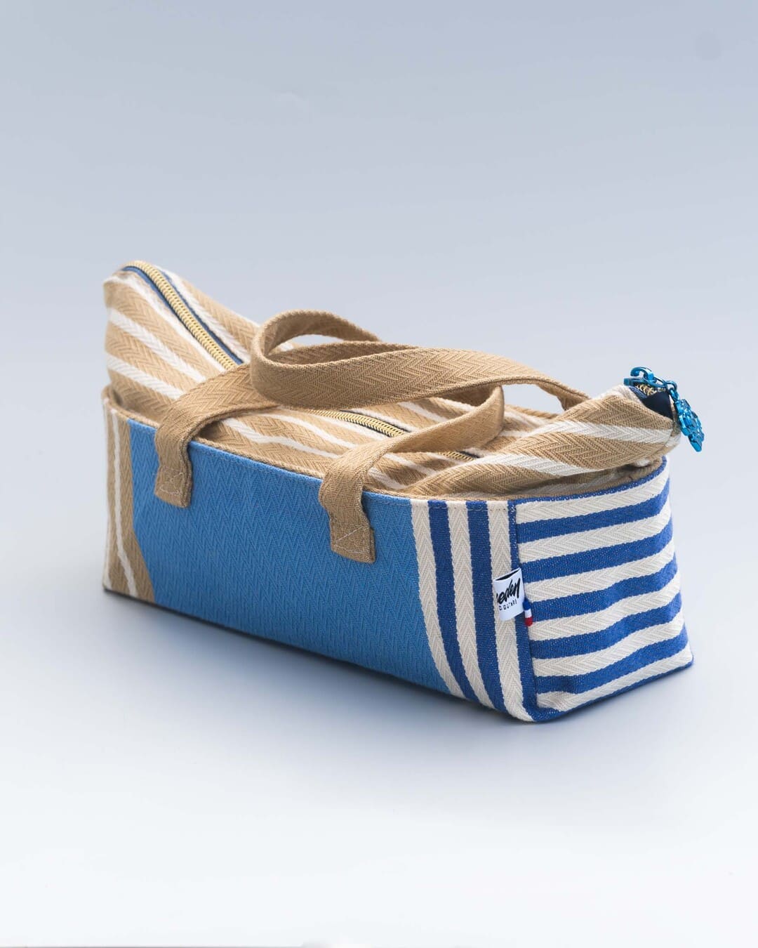 Sac en tissu basque rayé bleu blanc et beige